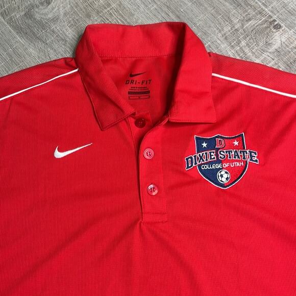 NIKE DRI-FIT Red Dixie State Short Sleeve Golf Polo Mens Size Medium - Picture 4 of 8